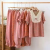 Yarn-dyed lace short-sleeved shirts and long pants for women's spring and summer underwear and home wear, all-cotton thin home pajama set Specification image